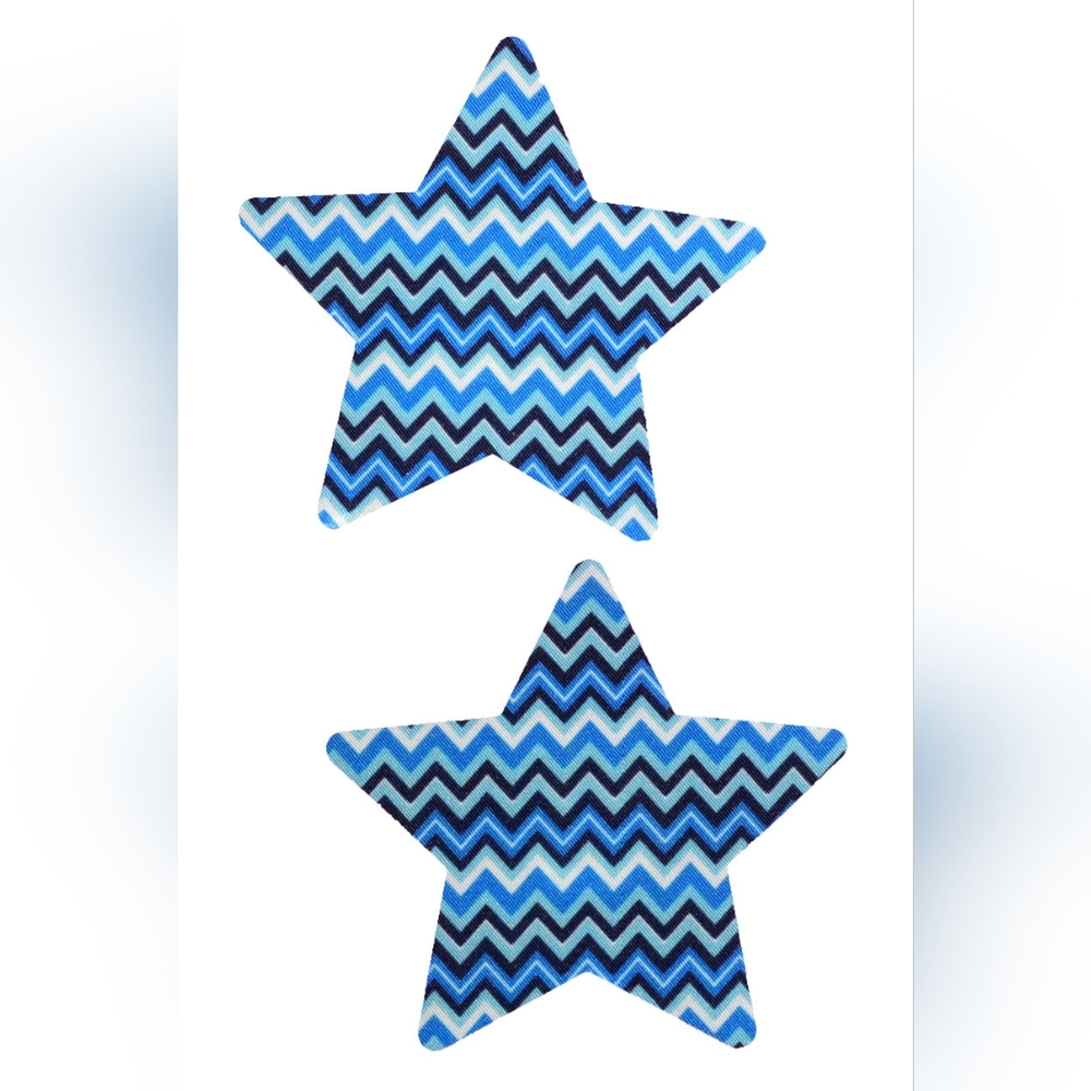 PASTIES!! Blue Zigzag Fabric Star Shaped Nipple Covers (OS)